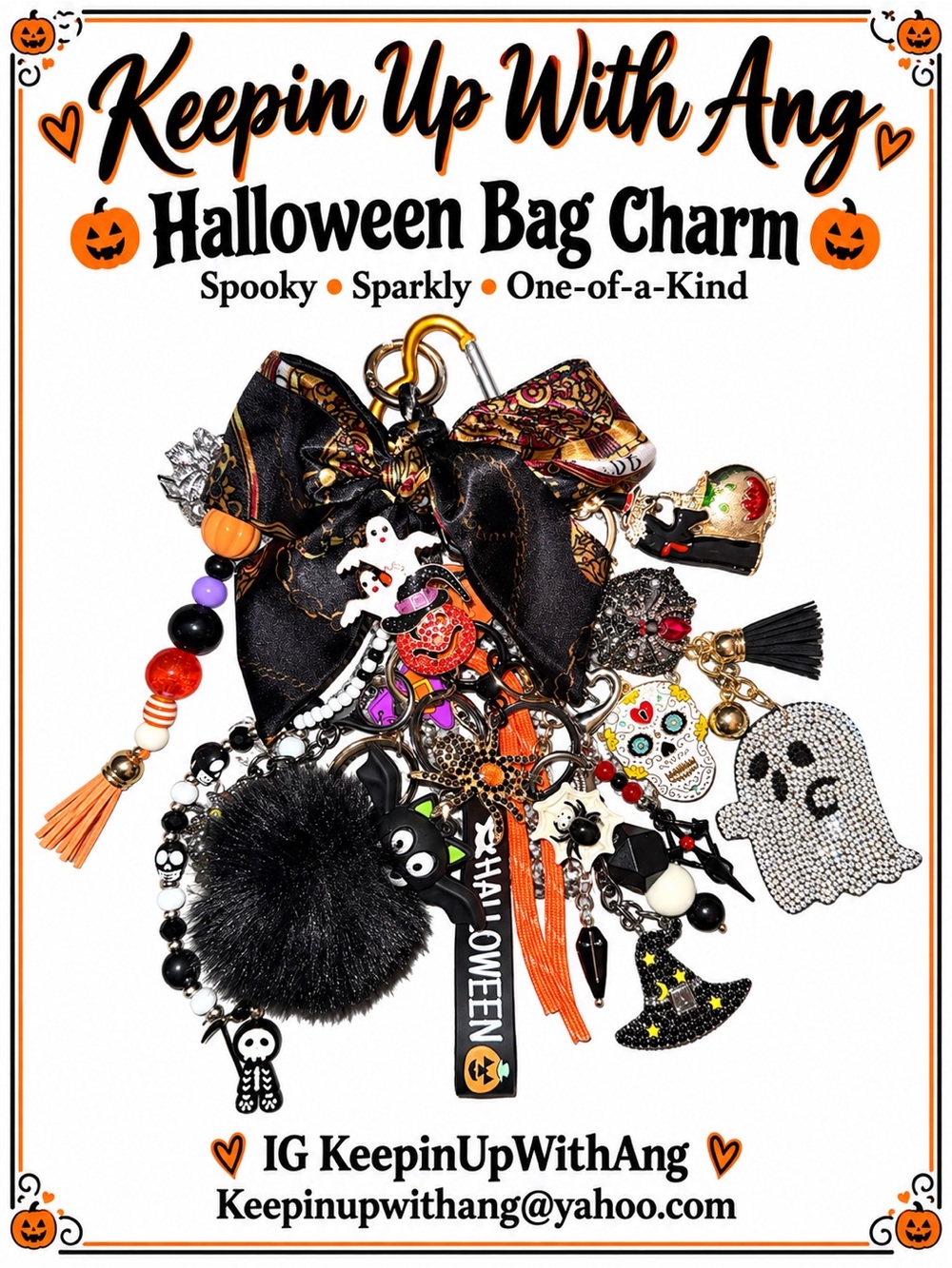 Halloween Bag Charm - Black & Orange